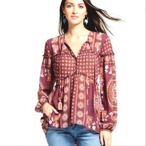 Knox Rose Boho Paisley Peasant Top Long Sleeve Blouse Blouse Women’s L